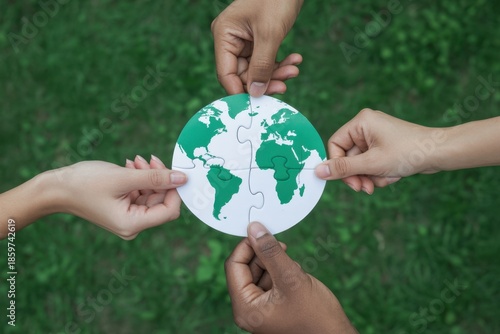 World environment day. Green Business or corporate and community cooperation for Environment conservation sustainable development goal. volunteers help solve environmental problems. global teamwork