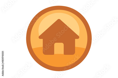 Peaceful Shelter Icons. Solid style round vector icons of peaceful shelter: round home icon, soft halo, warm tone, protected space