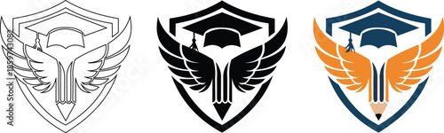 Education logo with graduation cap and wings 