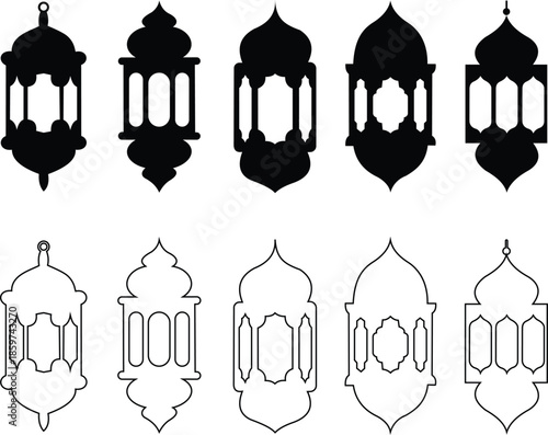 Lanterns collection for islamic holidays, traditional Arabic patterns and decorative elements