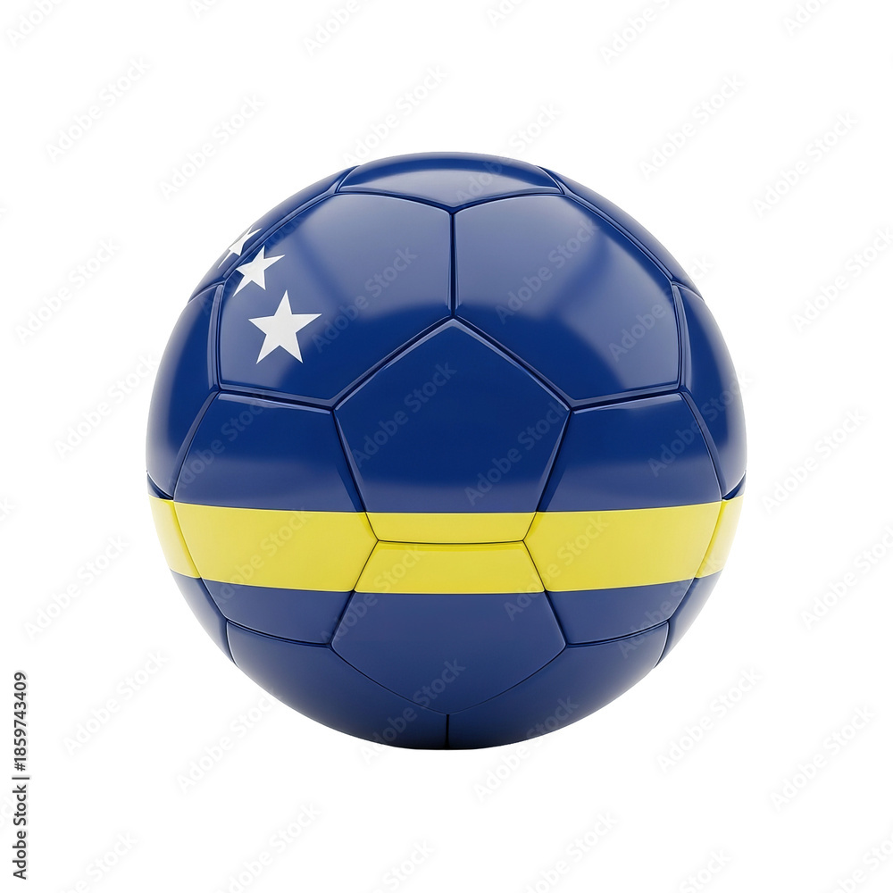 Fototapeta premium Blue and yellow soccer ball with a star design isolated on a transparent background, vibrant colors, modern style, sports equipment.