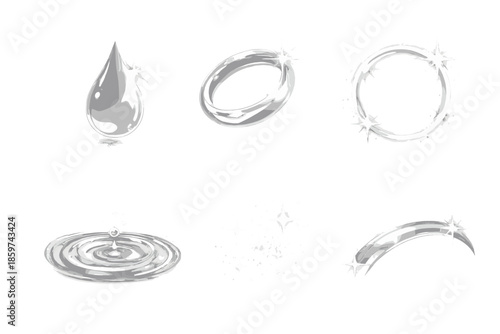 Reflective Solid Icons. Solid style icons of reflective purity: shining drop, mirrored ring, light circle, wave ripple, glowing