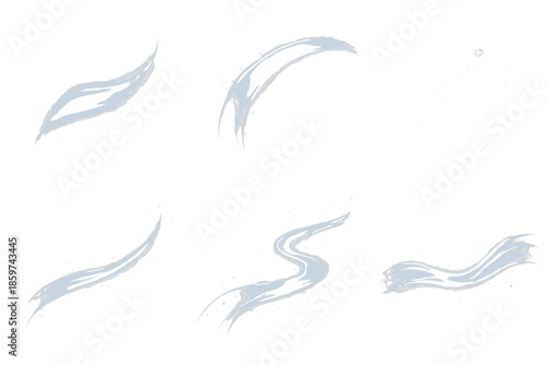 Graceful Motion Icons. Solid style icons of graceful motion: light drift, transparent arc, floating shimmer, curved line, glowing