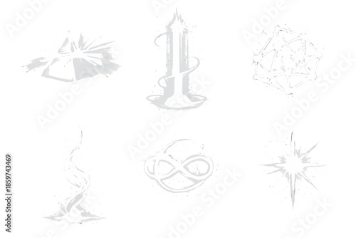 Light Resonance Icons. Solid style icons of Light Resonance: prism flare, photon column, glowing lattice, radiant thread, spectral