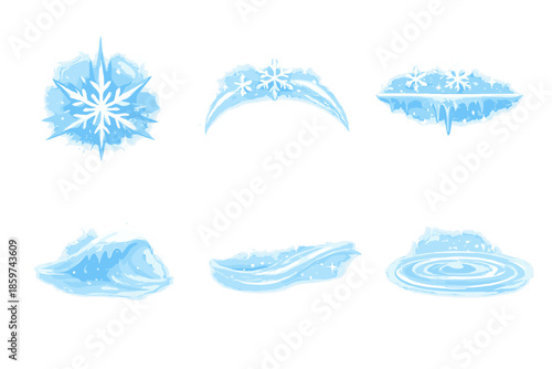 Subtle Cold Icons. Solid style icons of Subtle Cold: frost pulse, snow arc, icy line, restrained wave, chill curve, light ripple