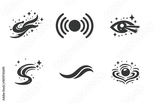 Subtle Expression Icons. Solid style icons of Subtle Expression: dust veil, voice node, hidden beam, radiant thread, soft curve,