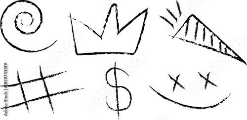 Hand drawn symbols and emojis silhouette