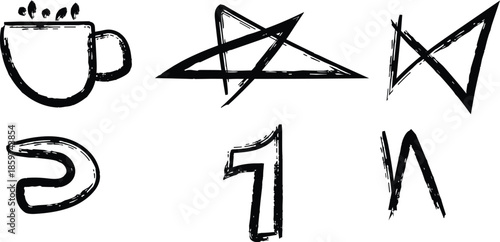 Silhouette of mystical symbols and a cup