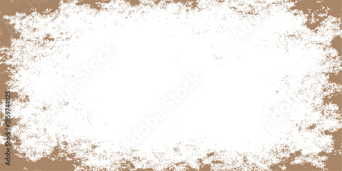 Abstract grunge background with a frame and space for text featuring a closeup heap of natural brown coffee granules and ground powder isolated on a white background