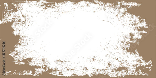 Abstract grunge brown paper texture background with an aged stone marble wall pattern and an antique blank frame for text on a rough vintage surface backdrop