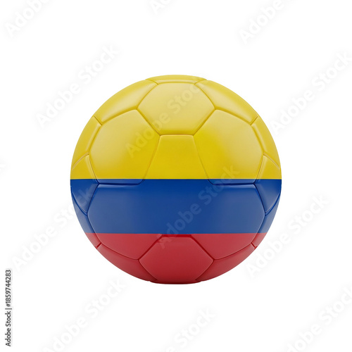 Soccer ball with Colombia flag design, featuring yellow, blue, and red colors, isolated on a transparent background, showcasing national pride and sports themes