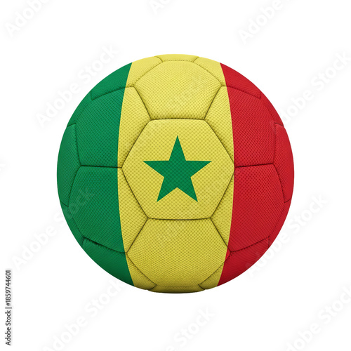 Soccer ball with Senegal flag design, featuring green, yellow, and red colors with a centered green star, isolated on transparent background, vibrant and patriotic style.