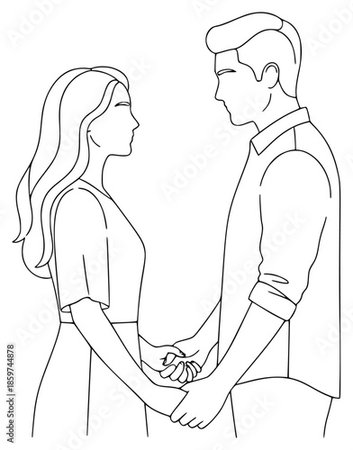 an image of a young couple in love holding hands, black lines on a , black, couple, hand, hold, image, line, love, man, outline, woman, young, against transparent background