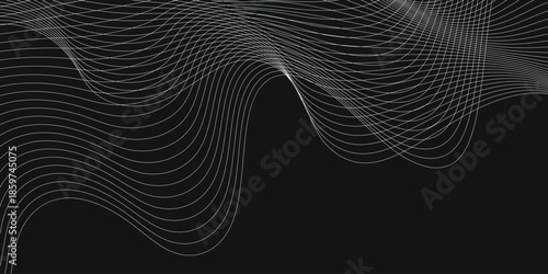 An abstract image with smooth, wave-like lines on a black background. It creates an effect of depth, movement, and optical illusion, as if it were a visualization of sound waves, light, or abstract di