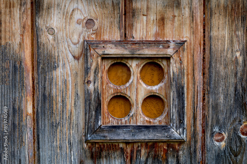 Wooden Window Frame on Log House, Traditional Architecture