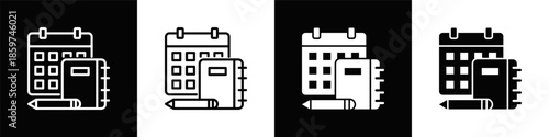Daily Planner Icon White And Black Background Style