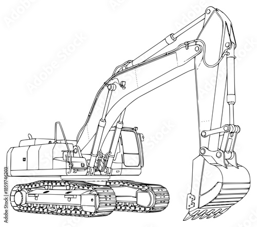 step by step drawing of an excavator, drawing, sketch, step, against transparent background