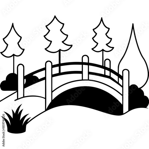 illustration of a bridge in the forest