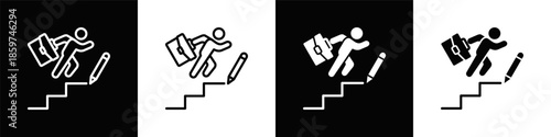 Career Advancement Icon White And Black Background Style