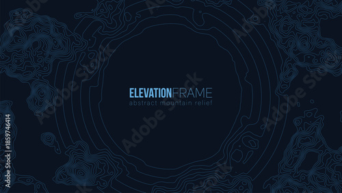 Abstract contour mountain elevation landscape map. Abstract minimal relief topographic map. Terrain contour vector grid with a central place for text.