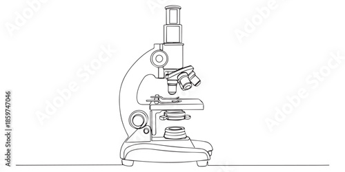 Continuous Line Drawing of Medical Research Icon. Hand Drawn Symbol Vector Illustration, Continuous one line drawing of microscope laboratory. Sketch drawing editable stroke vector illustration.