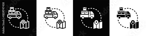 Logistics Icon Set White Black Background Style