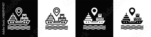 Shipping Icon Set White Black Background Style