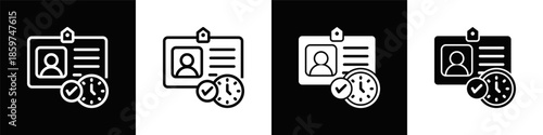 Attendance Icon Set White Black Background Style