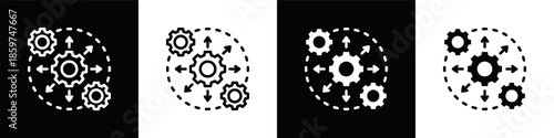 Integration Icon Set White Black Background Style