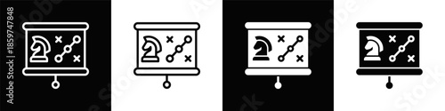 Strategy Icon Set White Black Background Style