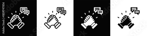 Support Icon Set White Black Background Style