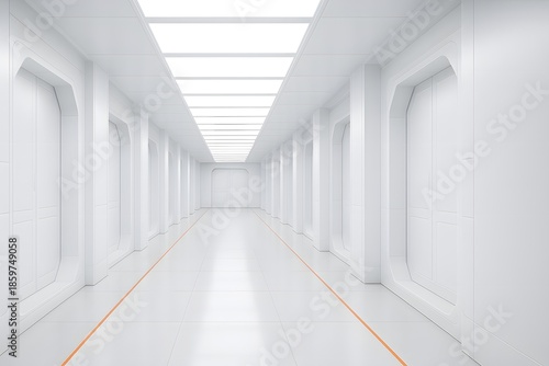 Sterile space station passageway interior design for technology concepts