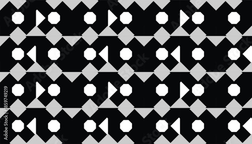 Abstract seamless geometric pattern in black and white. Repeating monochrome pattern with angular geometric forms. Perfect for printing, design backgrounds, wallpaper and tiles, gift wrapping