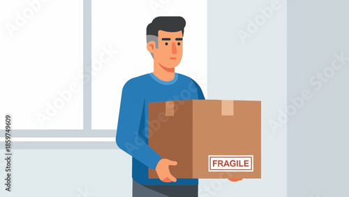 Dedicated courier carefully transports a delicate parcel marked for special handling, ensuring