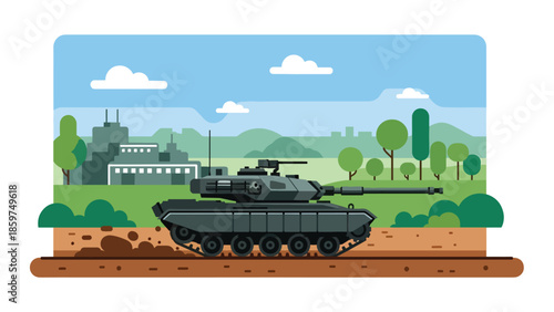 Modern vector illustration of military tank in side view, neutral defense vehicle concept ideal for military technology and security visuals