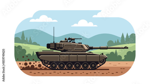 Modern vector illustration of military tank in side view, neutral defense vehicle concept ideal for military technology and security visuals