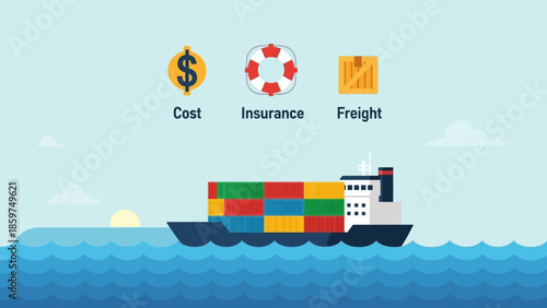 Comprehensive visual guide to international sea freight logistics covering cost, insurance, and