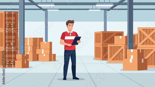 Efficient logistics professional overseeing inventory operations within a modern commercial