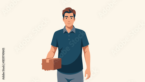 Dedicated parcel carrier confidently holding a brown box for efficient and swift shipment operations