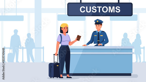 Smooth international travel experience featuring a passenger presenting documents to a customs