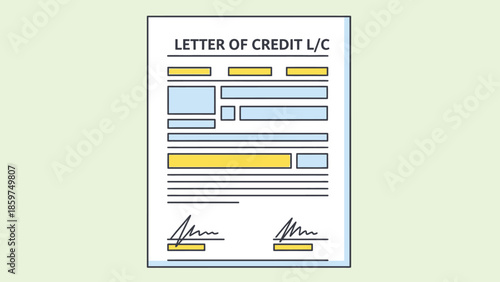 Stylized financial instrument document depicting an international letter of credit for secure