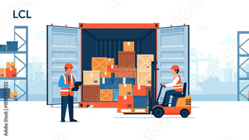 Illustrative depiction of modern freight operations, meticulously managing LCL container loading