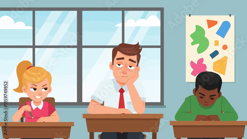 Illustrating student mischief, teacher exhaustion, and disengagement in a contemporary school