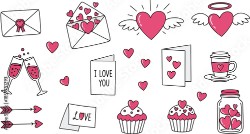 Valentine's Day symbols and treats for love and romance