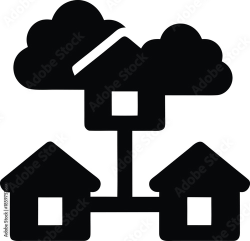 multi cloud architecture silhouette vector illustration on transparent background