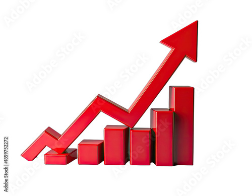 Glossy red 3D rendering of an upward trending arrow superimposed over a bar graph Free Download Glossy red 3D rendering of an upward trending arrow superimposed over a bar graph - GFXLoad