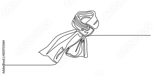 Scarf one line drawing vector. concept of dressing warmly, cold snap or autumn-winter season,