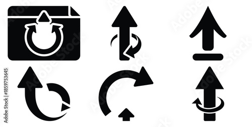 A black silhouette of a  version update arrow icon set. Simple graphic element.