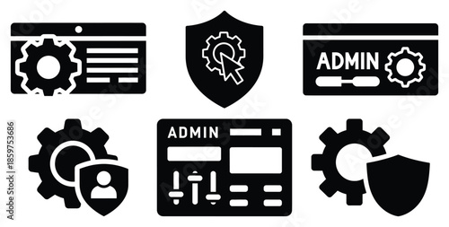 A black silhouette of a  admin control panel icon set. Simple graphic element.