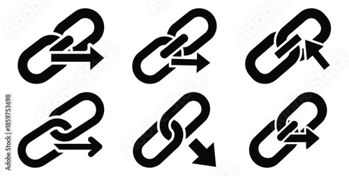 A black silhouette of a  affiliate marketing link icon set. Simple graphic element.